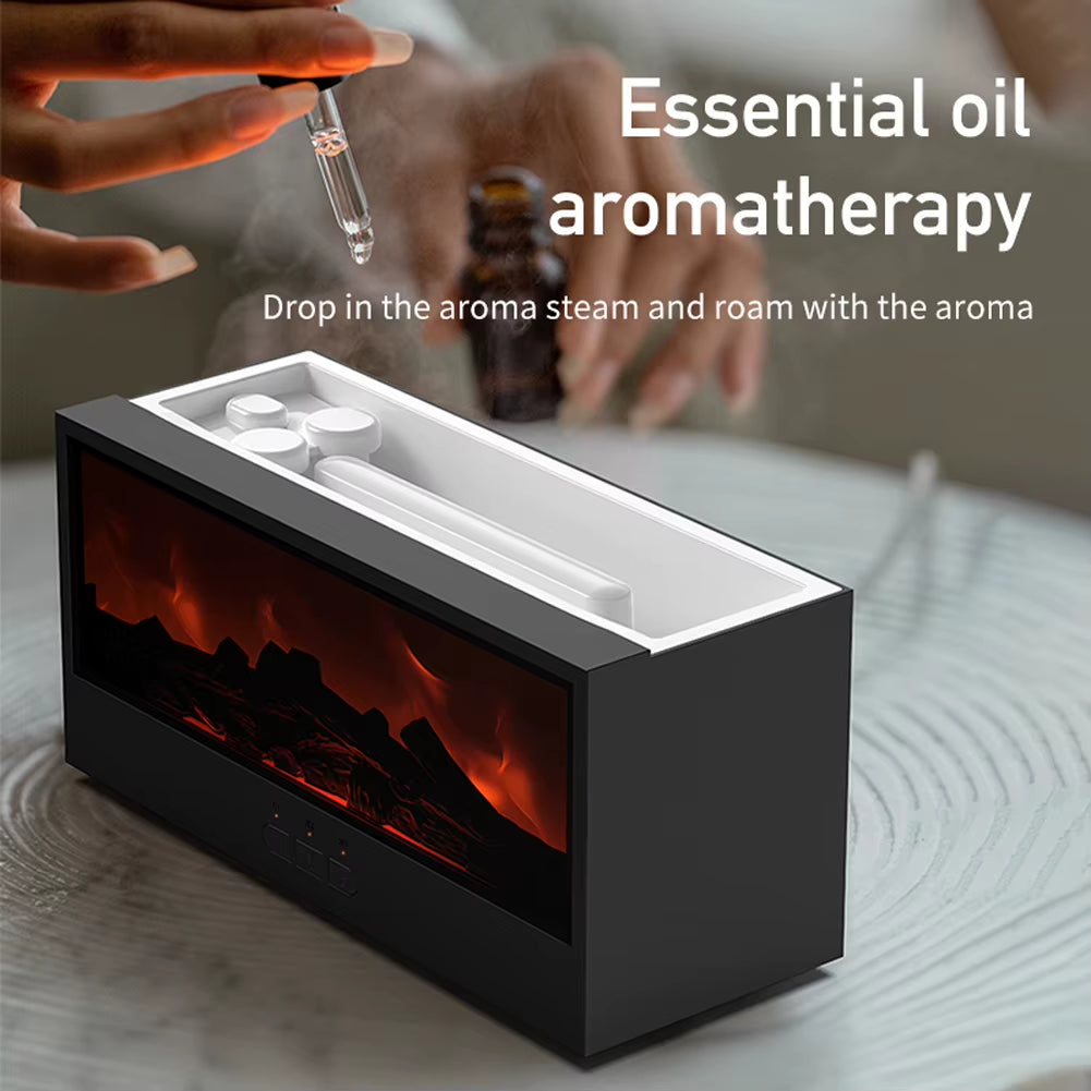 Fireplace Air Humidifier Dynamic Flame Essential Oil Diffuser 150Ml Aromatherapy Diffuser with Timer Cool Mist Humidifier
